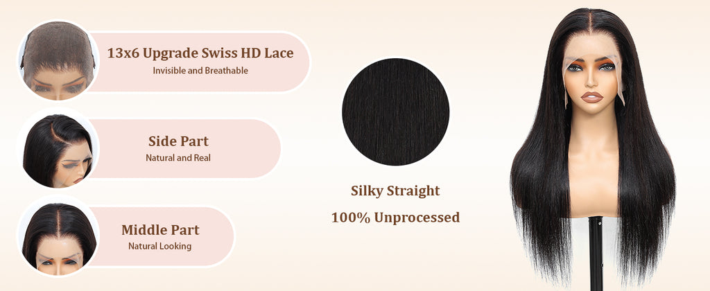 Draylith 30 Inch 13x6 Lace Front Wigs Human Hair Wig 200 Density HD Transparent Straight Lace Frontal Wigs For Women Glueless Wig Pre Plucked With Baby Hair Natural Color